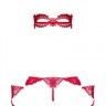 Набір маска Наручники стрінги Obsessive Hetea 3 pcs set red L / XL, Червоний, L/XL