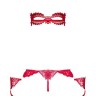 Набір маска Наручники стрінги Obsessive Hetea 3 pcs set red L / XL, Червоний, L/XL