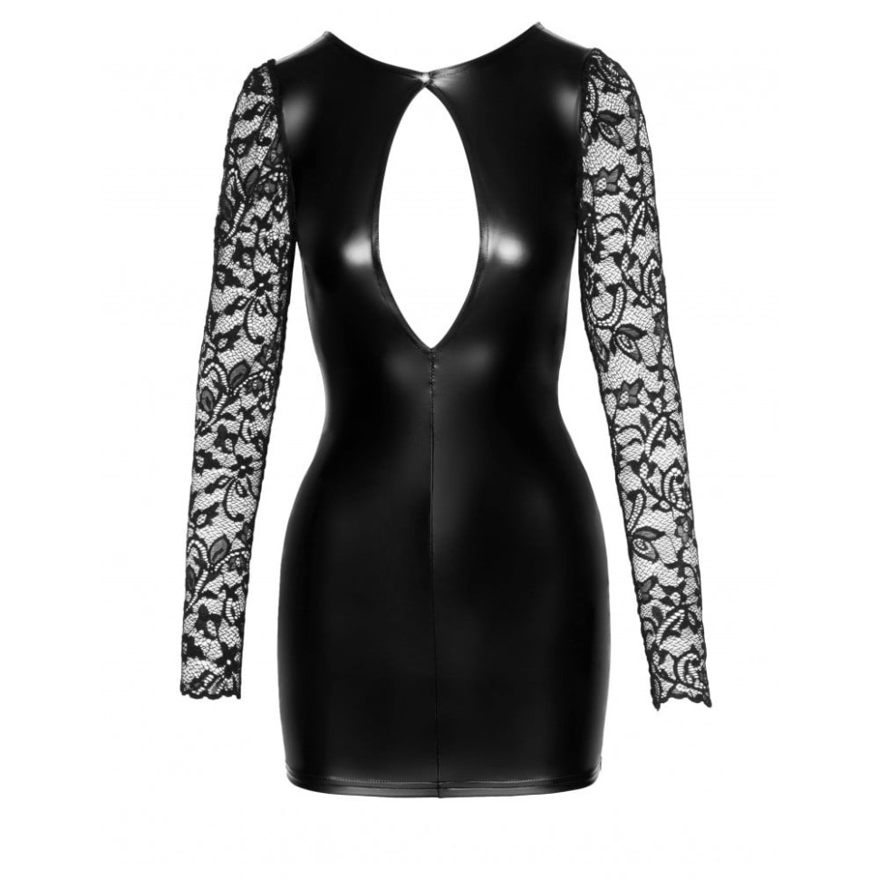 Сукня вінілова з мереживними довгими рукавами та вирізом на грудях Noir Handmade чорна, S