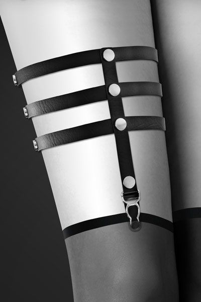 Гартер на ногу Bijoux Pour Toi - 3 THONGS Black, сексуальна підв'язка, екошкіра