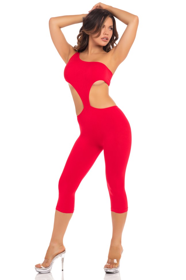 Комбінезон ONE SHOULDER CROPPED CATSUIT RED, S/M