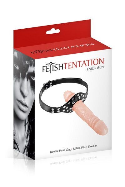 Кляп із подвійним фалоімітатором Fetish Tentation – Double Penis Gag Flesh