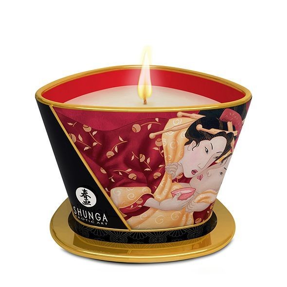 Массажная свеча Shunga Massage Candle - Sparkling Strawberry Wine (170 мл) с афродизиаками