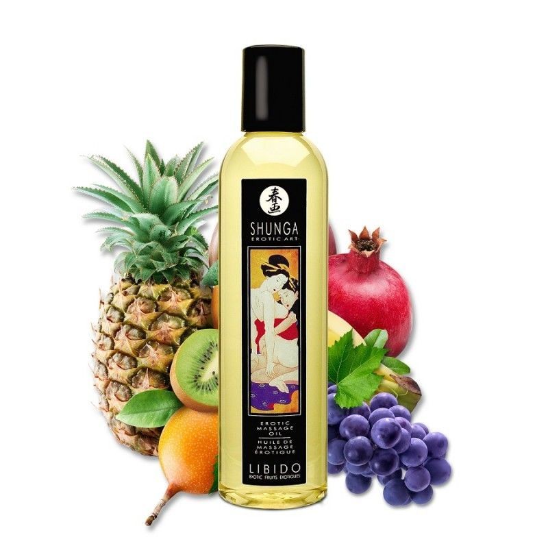Массажное масло Shunga Libido - Exotic Fruit (250 мл) натуральное увлажняющее
