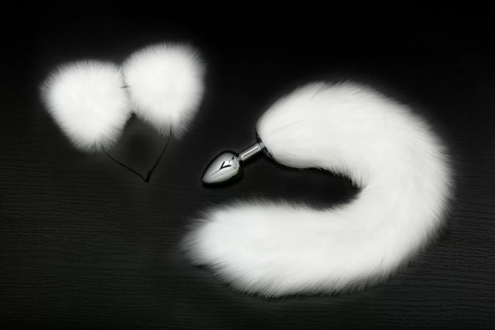 Пикантные штучки малая анальная пробка с хвостом и ушками, 7х2.8 см (белый)