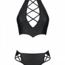 Комплект з еко-шкіри Nancy Bikini black L/XL - Passion, бра та трусики з імітацією шнурівки 