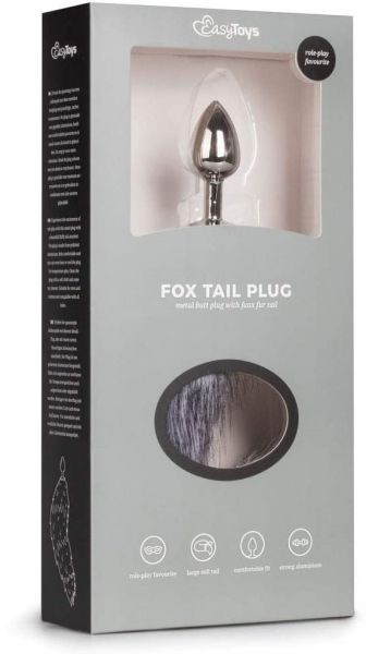 Анальна пробка із сірим хвостиком EasyToys Fox Tail Plug ,S