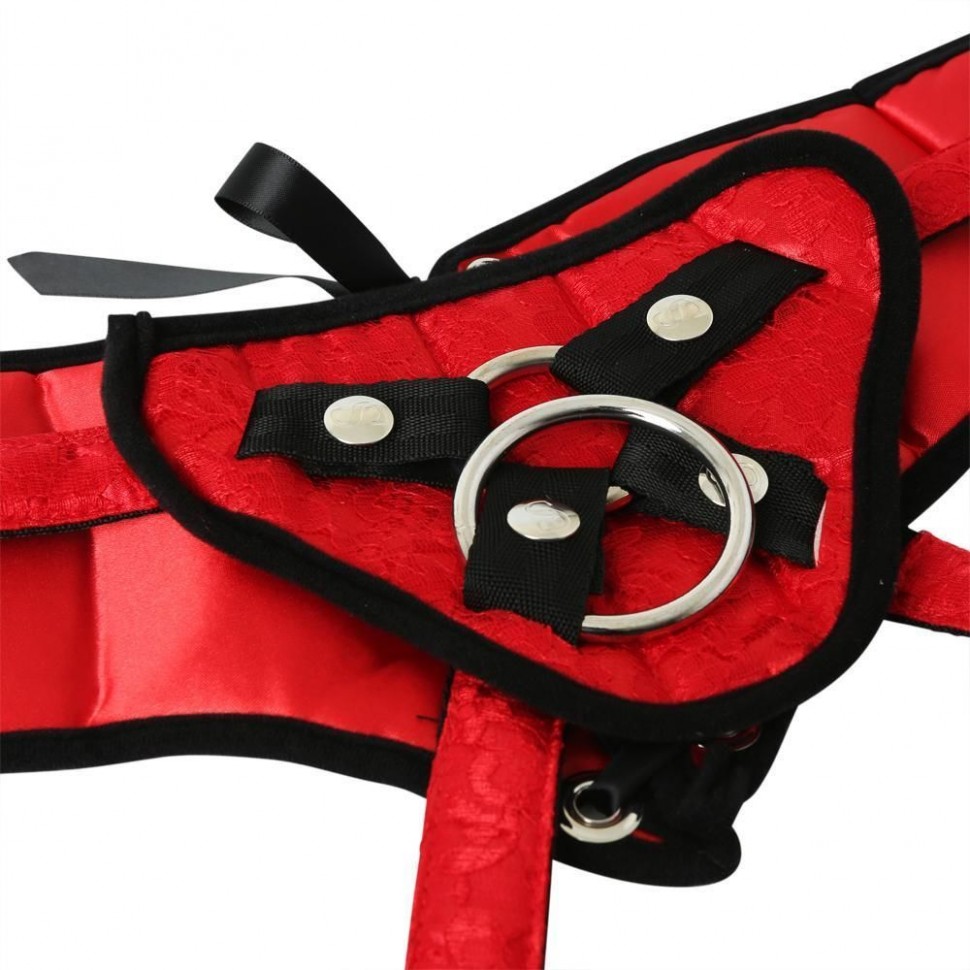 Трусы для страпона Sportsheets - SizePlus Red Lace Satin Corsette, с корсетной утяжкой, ульракомфорт