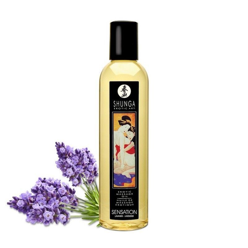 Массажное масло Shunga Sensation - Lavender (250 мл) натуральное увлажняющее