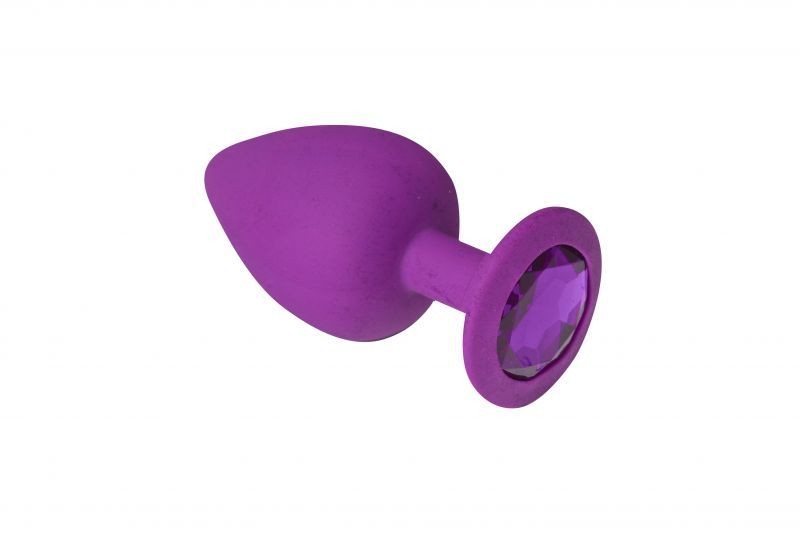 Анальна пробка Purple Silicone Amethyst силіконова фіолетова з фіолетовим кристалом, S