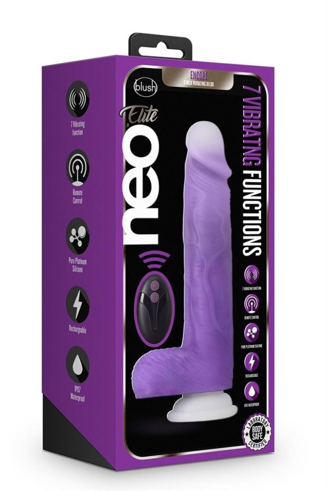 Вібратор реалістичний на присосці, з дистанційним пультом керування Blush Neo Elite Encore фіолетовий