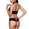 Комплект з еко-шкіри Nancy Bikini black XXL/XXXL - Passion, бра та трусики з імітацією шнурівки 