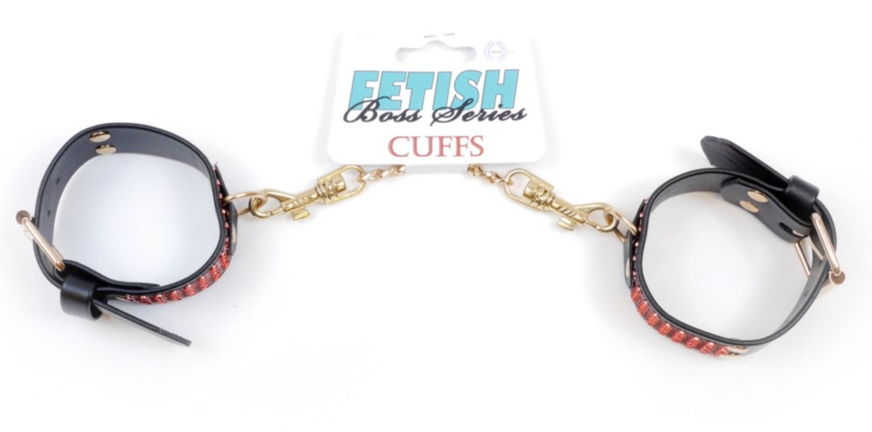 Наручники зі штучної шкіри з кристалами Fetish Boss Series - Handcuffs with cristals Red, BS3300109