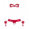 Набор маска+наручники+стринги Obsessive Hetea 3 pcs set red S/M       