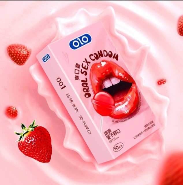 Презервативи OLO ультратонкі 001 із полуничним смаком для орального сексу (упаковка 10шт)