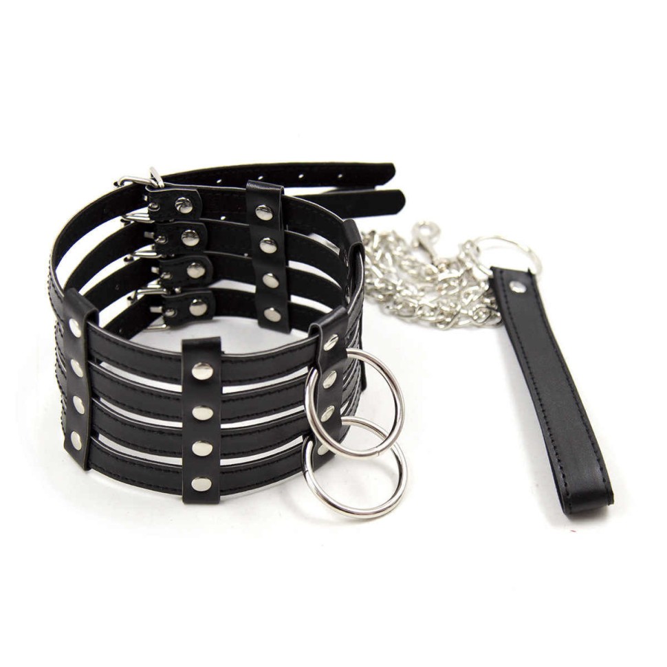Нашийник з ланцюжком DS Fetish Collar with chain leash black