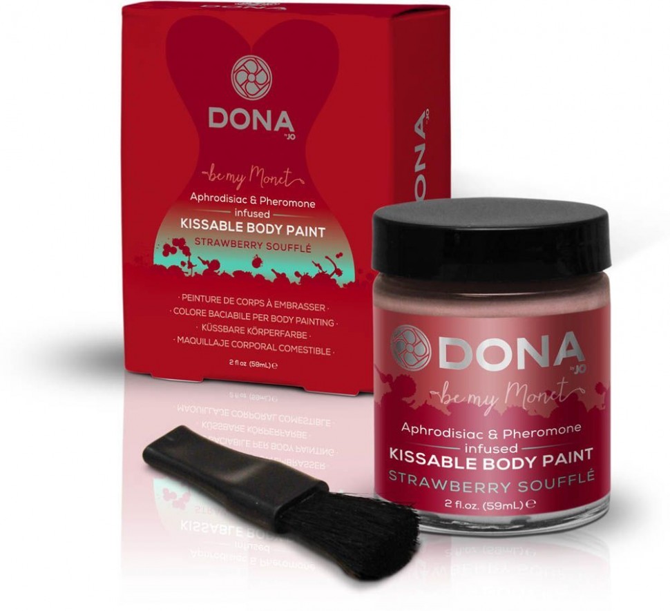 Краска для тела Dona Kissable Body Paint - STRAWBERRY SOUFFLE с феромонами и афродизиаками, кисточка