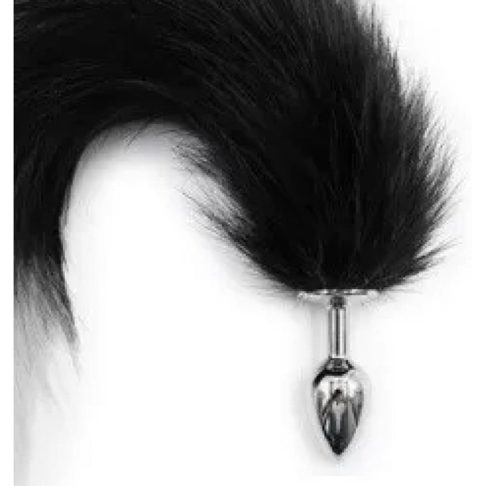 Анальна пробка з хвостом Anal plug faux fur fox tail black polyeste