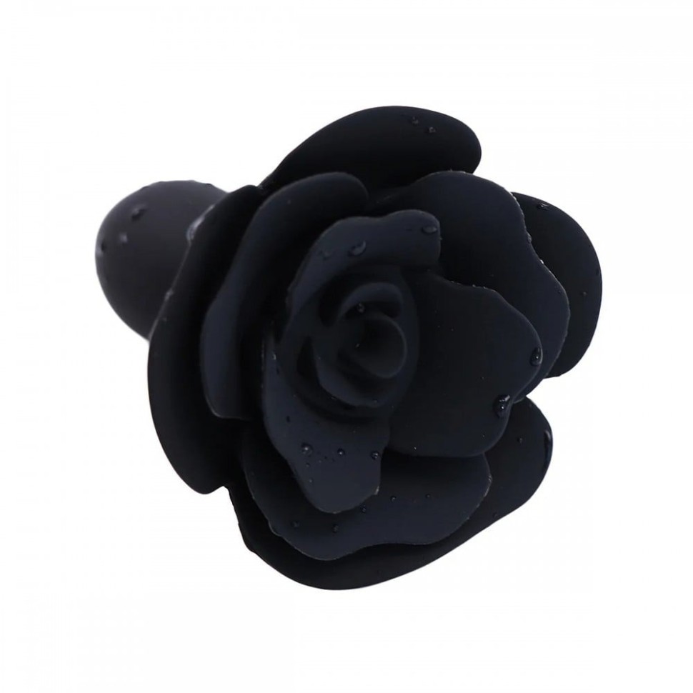 Анальна пробка у формі троянди, силікон, чорна, 7 х 2.7 см