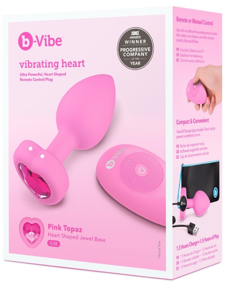 Анальна пробка з вібрацією та пультом керування B-Vibe Vibrating Heart Plug S/M Pink
