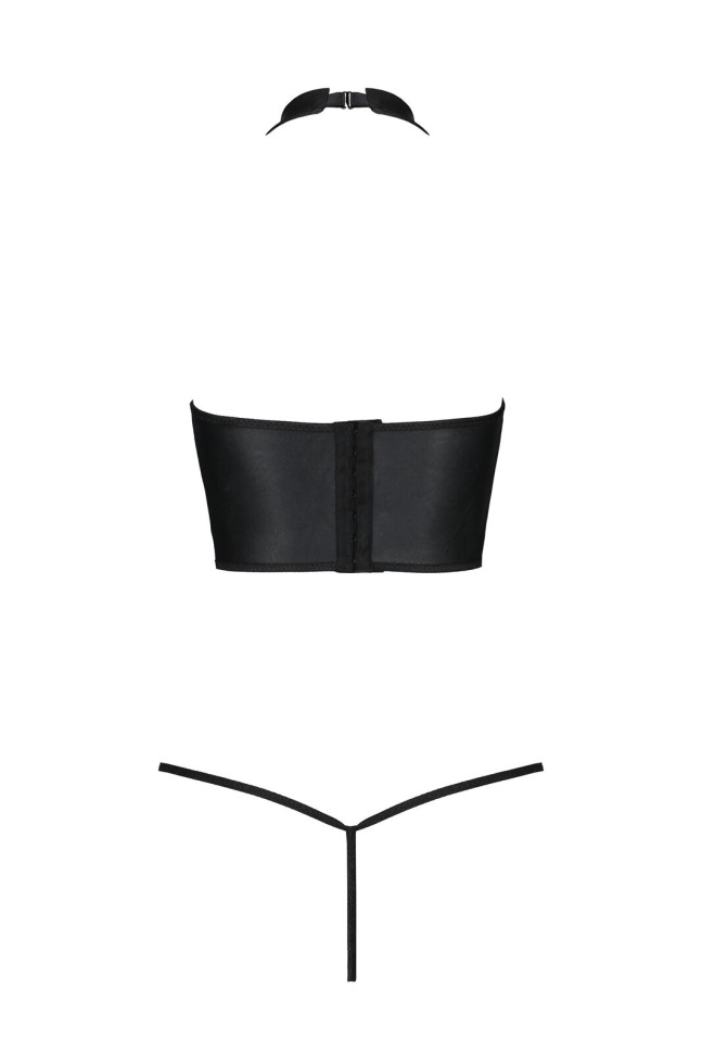 Комплект білизни з відкритими грудьми Passion GENEVIA SET WITH OPEN BRA L/XL black, корсет, стрінги