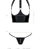 Комплект білизни з відкритими грудьми Passion GENEVIA SET WITH OPEN BRA L/XL black, корсет, стрінги