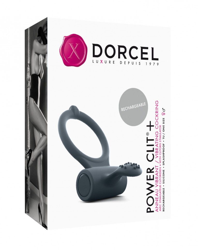 Эрекционное кольцо Dorcel Power Clit Plus с вибрацией, перезаряжаемое, с язычком со щеточкой