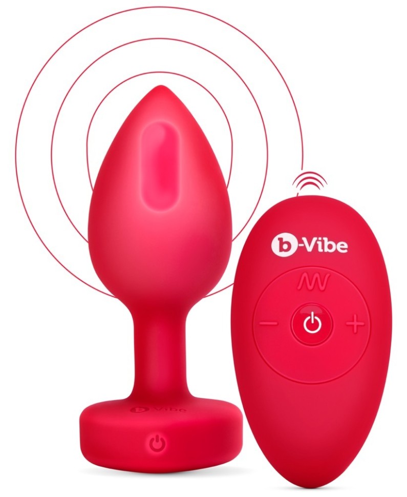 Анальна пробка з вібрацією та пультом керування B-Vibe Vibrating Heart Plug, Червоний