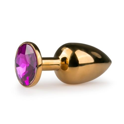 Анальна пробка Easytoys з фіолетовим кристалом, золота.