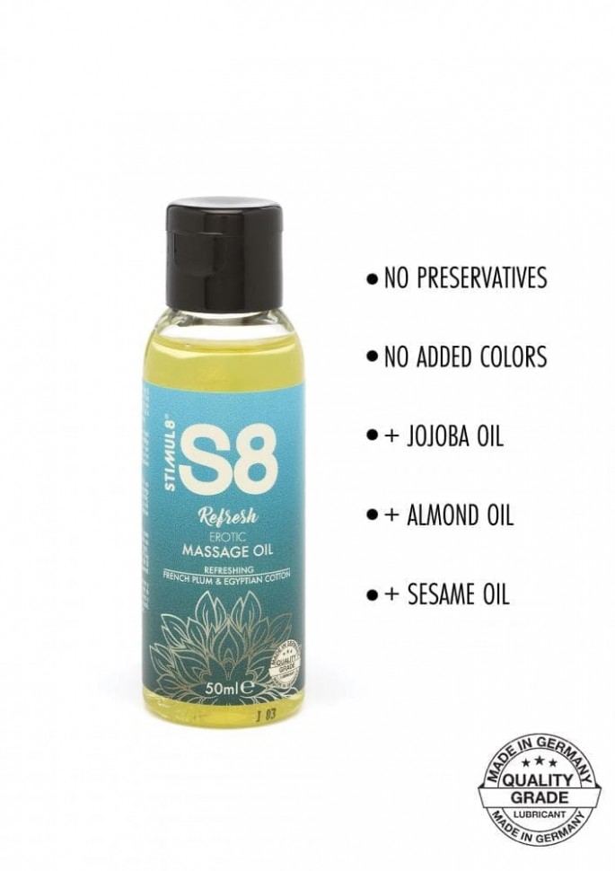 S8 Massage Oil масло для эротического массажа, 50 мл (французская слива и египетский хлопок)
