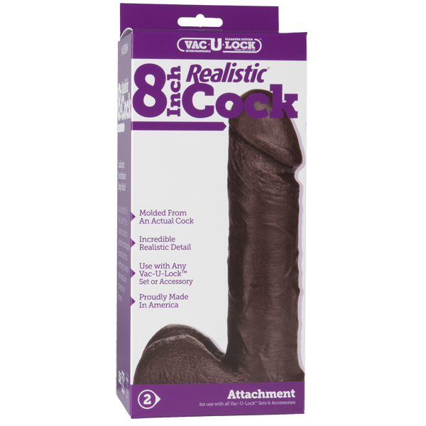 Doc Johnson Vac-U-Lock™ 8" Realistic Chocolate - насадка-фаллоимитатор с мошонкой, 18,5х5,1 см