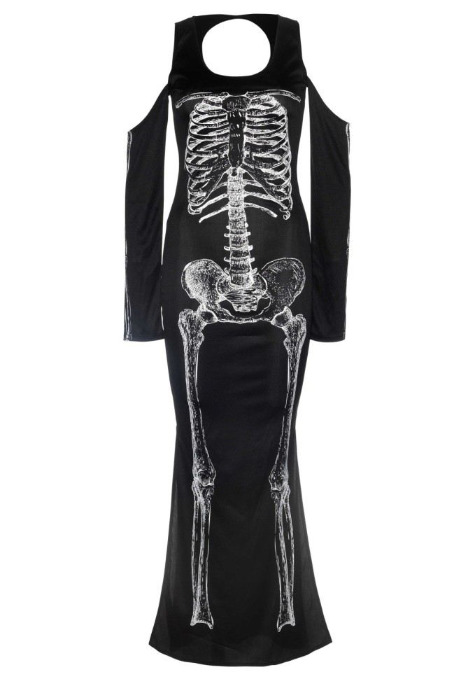 Сукня максі Leg Avenue, M/L, з принтом скелета та бічним вирізом
