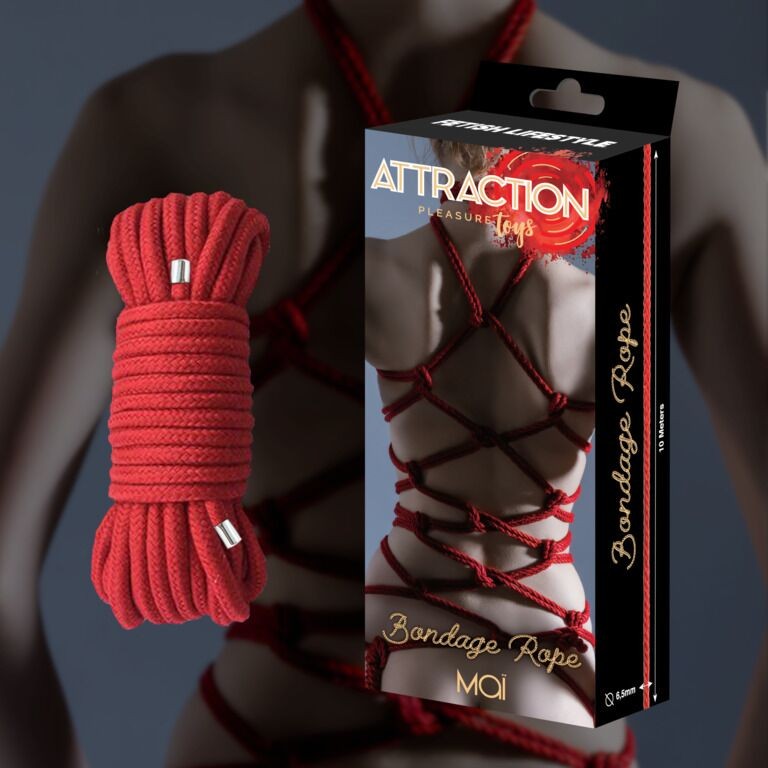 Мотузка для BDSM MAI Bondage Rope Red, довжина 10 м, діаметр 6,5 мм, поліестер