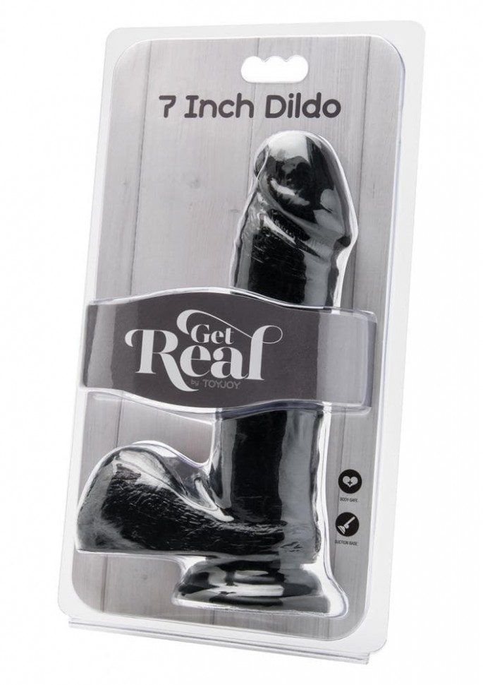 Реалистичный фаллоимитатор с мошонкой и присоской Get Real ToyJoy, 16,5х4,5 см (черный)