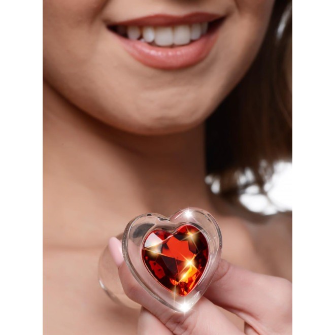 Анальна пробка зі стразом Red Heart Glass Anal Plug With Gem скляна, Medium