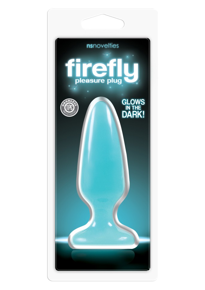 NS Novelties Firefly Pleasure Plug Medium - крупная анальная пробка светящаяся в темноте, 12,7х3,8 см (голубой)