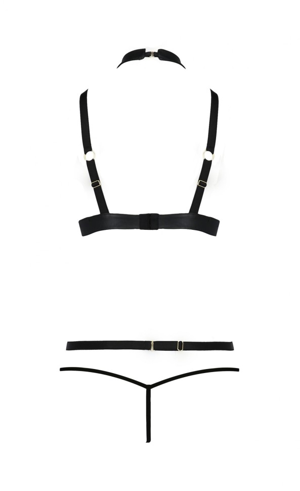 Комплект білизни з чокером та стреп-стрічками LAMIS SET black S/M - Passion