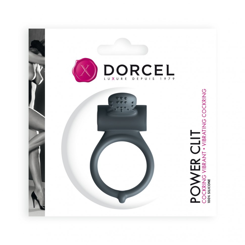 Ерекційне кільце Dorcel Power Clit Black V2 з вібрацією та язичком з щіточкою