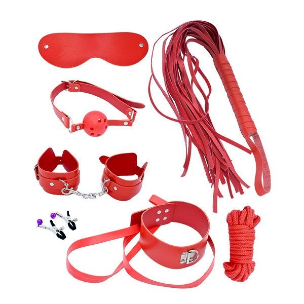 Набір MAI BDSM STARTER KIT Nº75: батіг, кляп, наручники, маска, нашийник з повідцем, мотузка, затиск