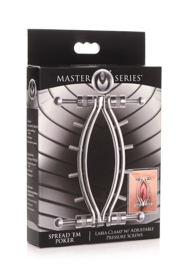 Затискач для статевих губ Master Series Spread'Em Poker Vagina Clamp with Adjustable Pressure Screws