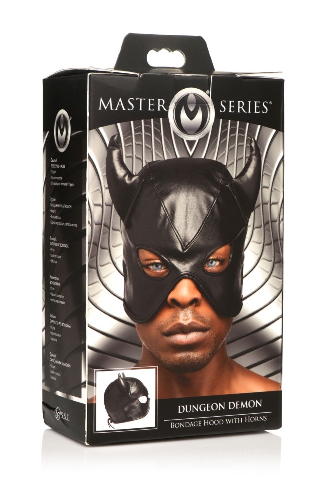 Маска Master Series Dungeon Demon Bondage Mask with Horns - Black
