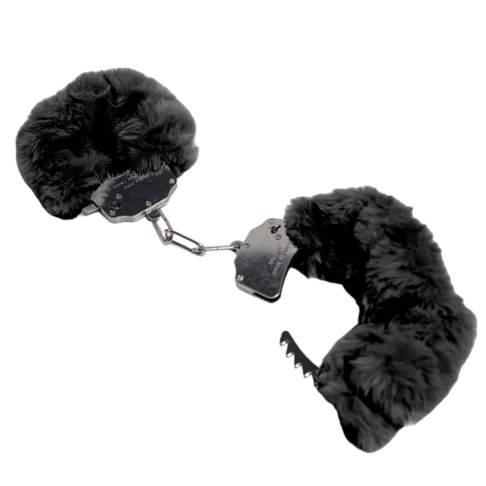 Наручники DS Fetish Plush handcuffs, метал із хутром, чорні