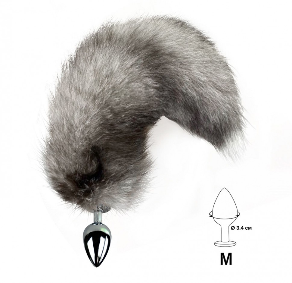 Металева анальна пробка з хвостом із натурального хутра Art of Sex size M Artctic fox