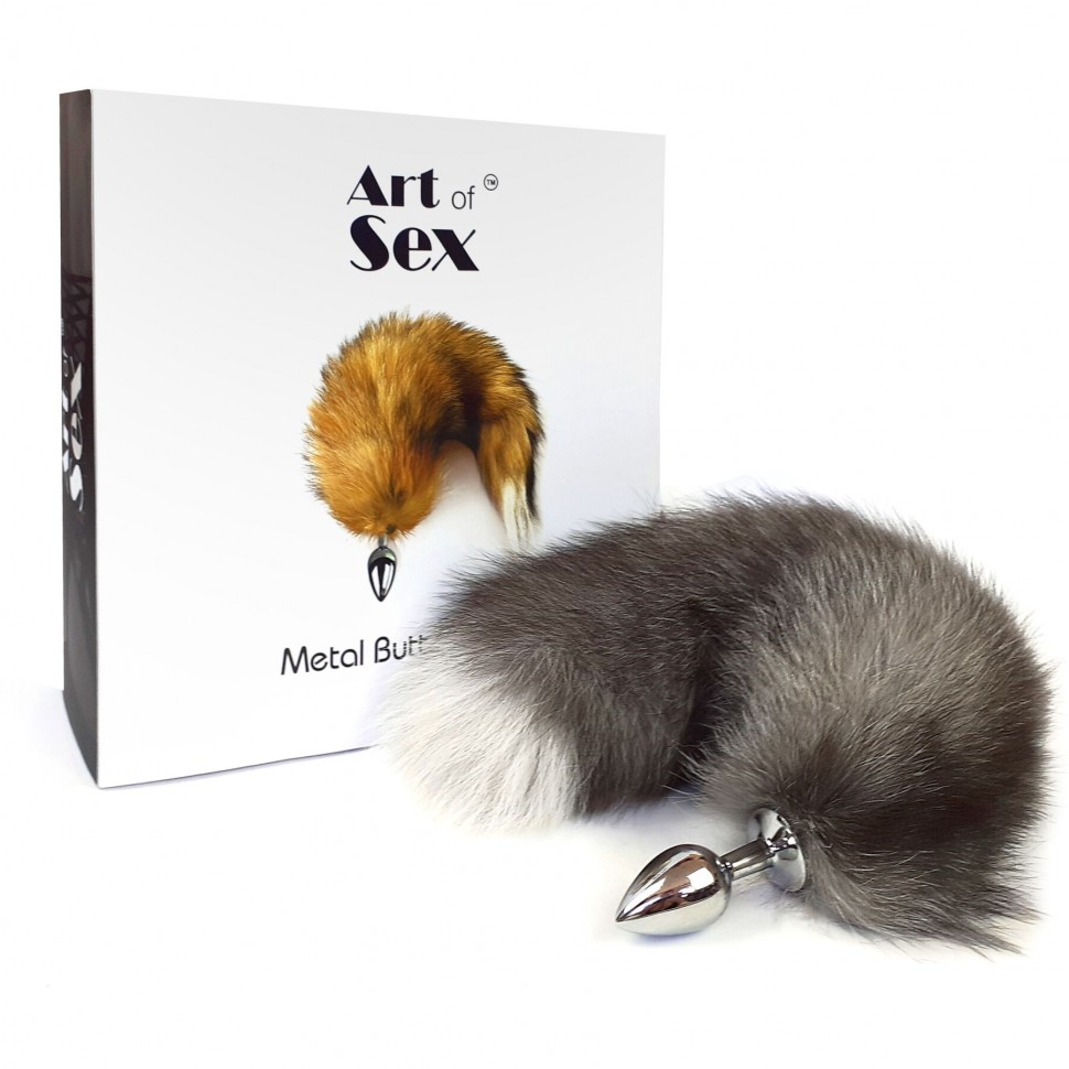 Металева анальна пробка з хвостом із натурального хутра Art of Sex size M Artctic fox