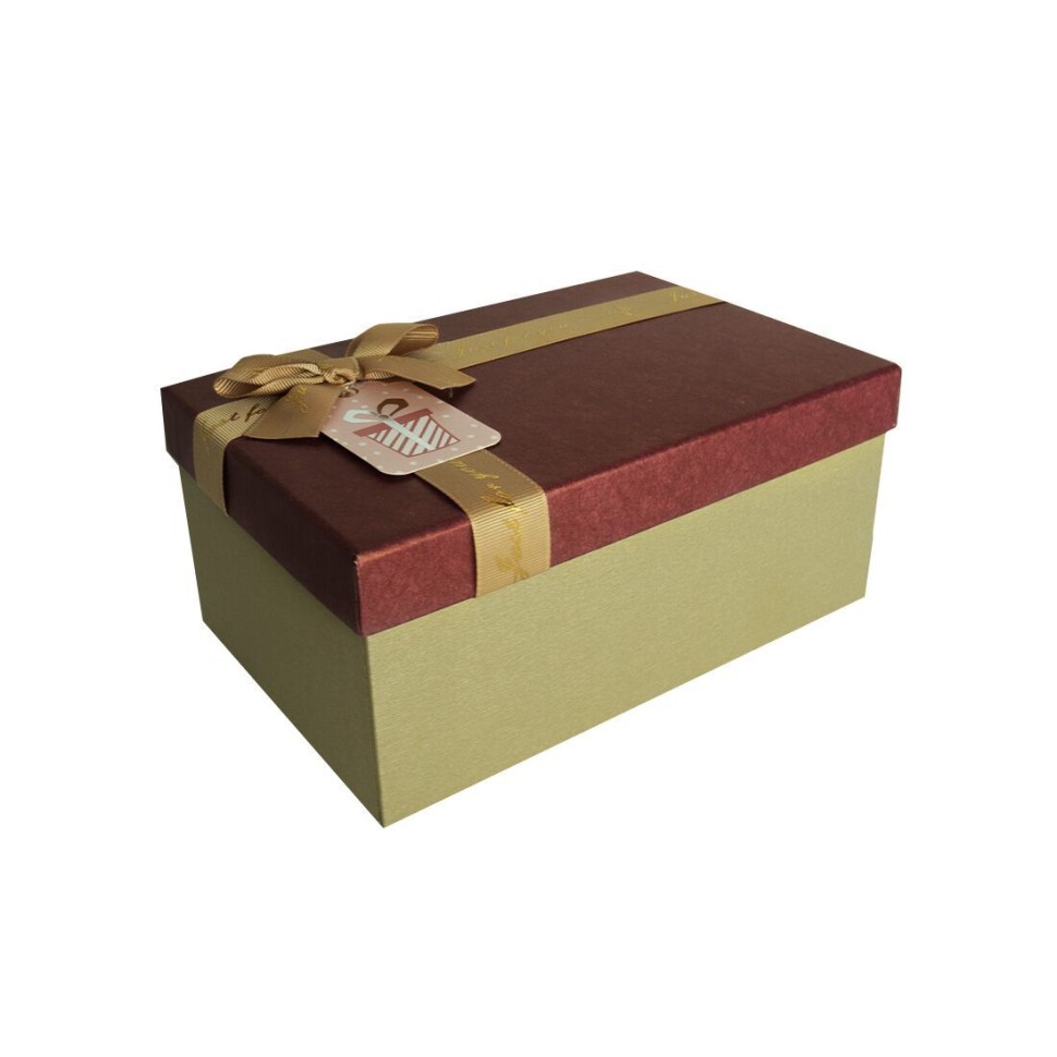 Подарункова коробка з бантом бордово-золота, L  -  29,5×22,5×13 см
