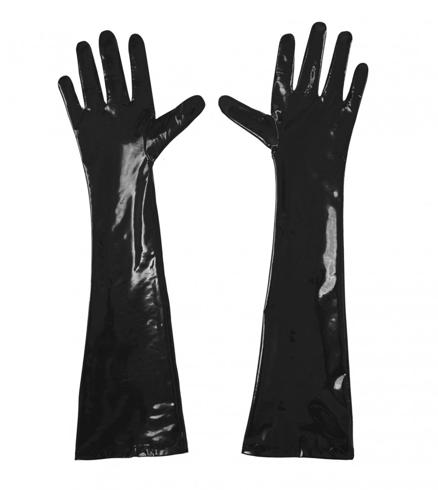 Глянсові вінілові рукавички Art of Sex - Lora, розмір S, колір Чорний